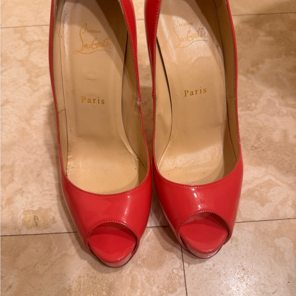 Christian Louboutin Coral Peep-Toe Heels